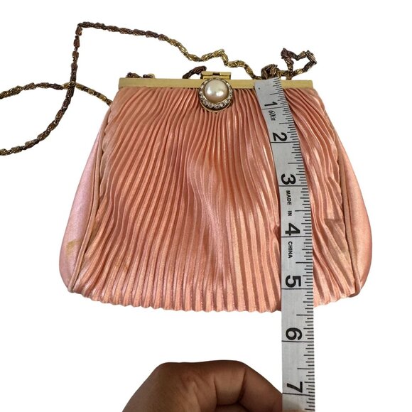 Vintage Unbranded Womens Pink 80s Silk Gold Hardware Rhinestone Shoulder Bag S - Picture 10 of 10